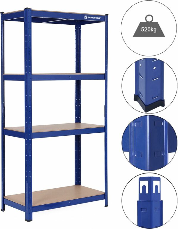 SONGMICS Moduláris fém keretes polc tároláshoz, 4 polc, 160x80x40cm, terhelés 520 kg, kék - Image 4