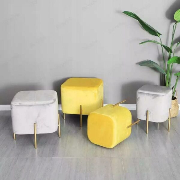 Taburet patrat, tapitat cu stofa, picioare otel, sarcina 100kg, 28x42cm, galben - Image 4