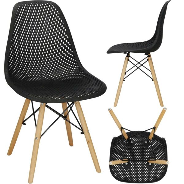 Set 4 scaune dining Milano pentru bucatarie cu textura perforata, 43x83cm, negru - Image 5