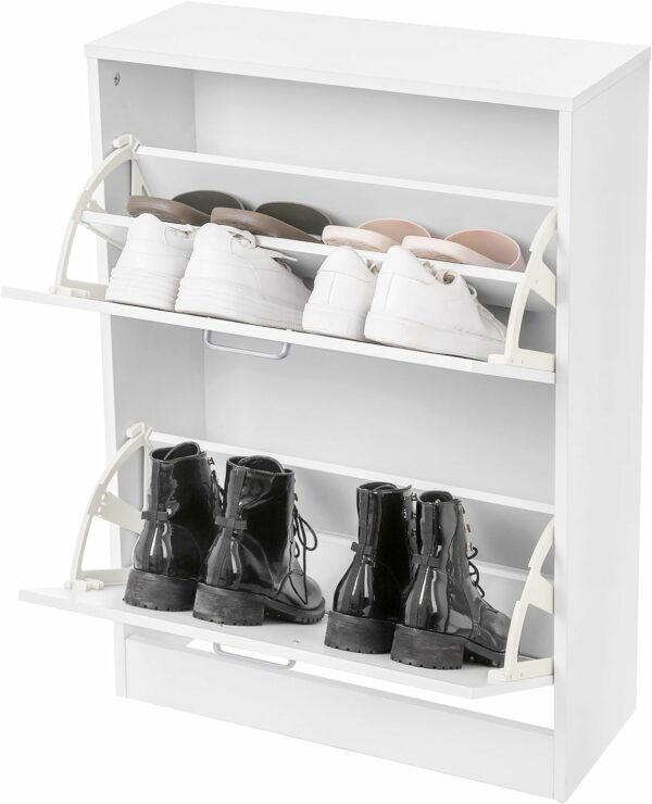VASAGLE Dulap pantofi cu 2 usi rabatabile, din MDF, pentru 8-12 perechi, 60x24x84cm, alb - Image 5