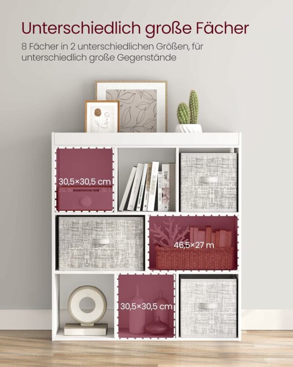 (DL) VASAGLE Biblioteca, raft cu 8 unitati de depozitare, pentru living, din lemn, 30x98x100cm, alb - Image 5