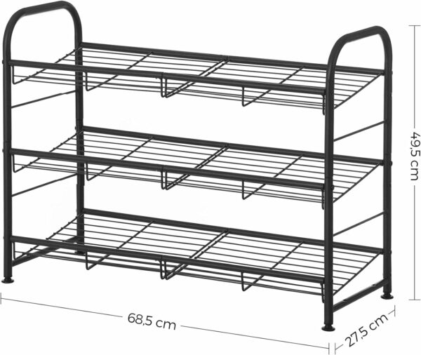 SONGMICS 3 szintes fém cipőtároló állvány állítható polcokkal, 28x69x50cm, fekete - Image 5