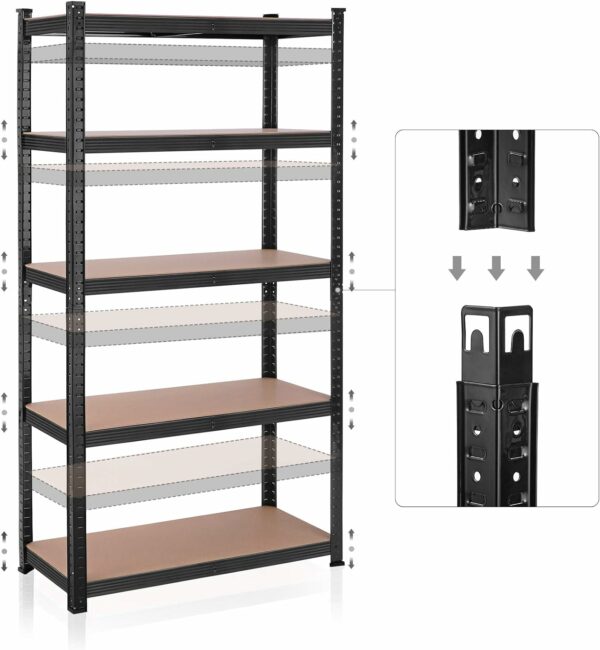 SONGMICS Fém tárolópolc, MDF polcokkal, 5 polc, max. 875 kg, 180x90x40 cm, fekete - Image 4