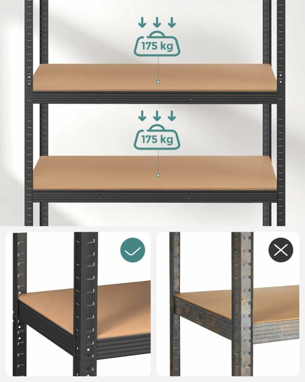 SONGMICS Fém tároló állvány, faforgácslap polcokkal, 5 polc, max. 875 kg, 200x120x60cm, fekete - Image 5