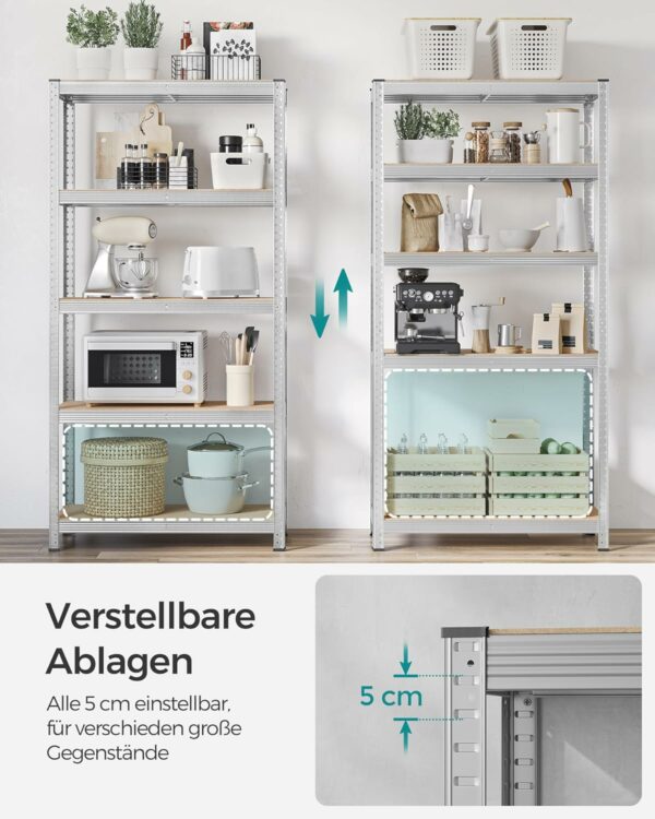 SONGMICS Fém tárolópolc, horganyzott felülettel, 5 polc, max. 875 kg, 180x90x40cm, ezüst - Image 5