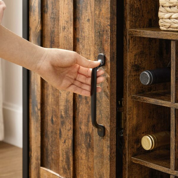 VASAGLE Comoda tip bufet, cu 2 usi si suport pentru sticle vin, stil industrial, 100x35x81cm, maro rustic si negru - Image 5