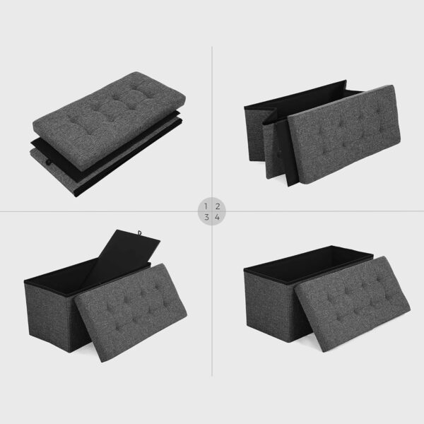 SONGMICS Taburet pliabil cu sezut moale, spatiu de depozitare 80litri, maxim 300kg, 76x38x38cm, gri - Image 5