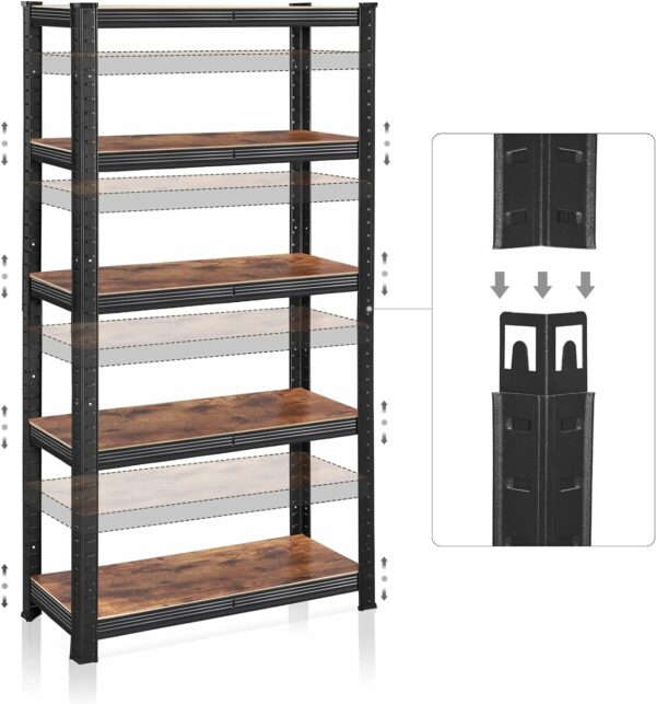 SONGMICS Moduláris fém keretes polc tároláshoz, 5 polc, 150x75x30cm, terhelés 650 kg, rusztikus barna - Image 5