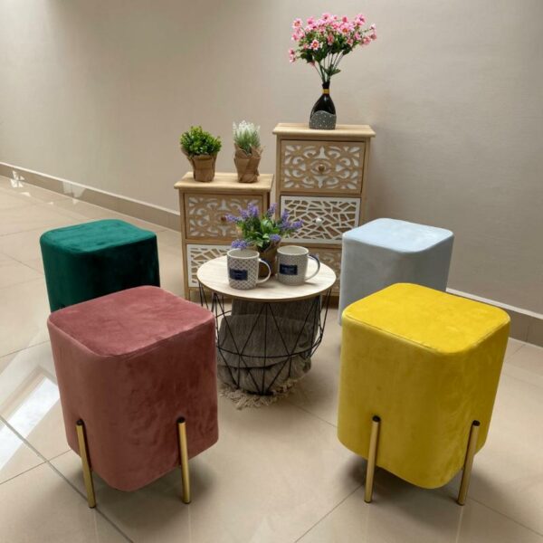 Taburet patrat, tapitat cu stofa, picioare otel, sarcina 100kg, 28x42cm, galben - Image 5