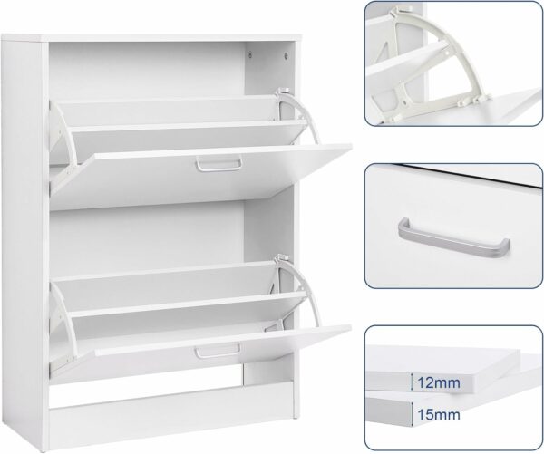 VASAGLE Dulap pantofi cu 2 usi rabatabile, din MDF, pentru 8-12 perechi, 60x24x84cm, alb - Image 6