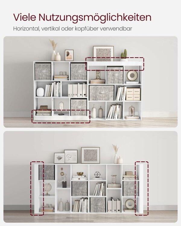 (DL) VASAGLE Biblioteca, raft cu 8 unitati de depozitare, pentru living, din lemn, 30x98x100cm, alb - Image 6