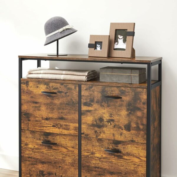 VASAGLE MDF lapból készült cipős szekrény 4 csuklós ajtóval, 12-20 párnak, 98x30x95cm, rusztikus barna és fekete - Image 6