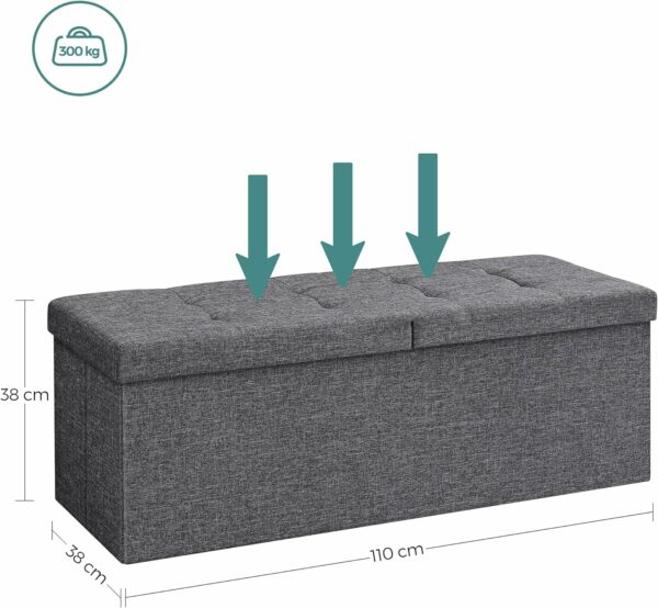 SONGMICS Összecsukható zsámoly puha ülőfelülettel, tárolóhely 120 liter, maximum 300kg teherbírás, 110x38x38cm, szürke - Image 6