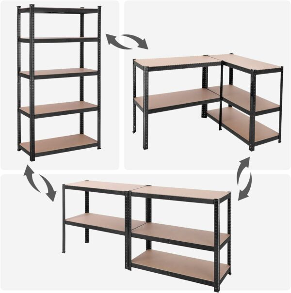 SONGMICS Fém tárolópolc, MDF polcokkal, 5 polc, max. 875 kg, 180x90x40 cm, fekete - Image 5