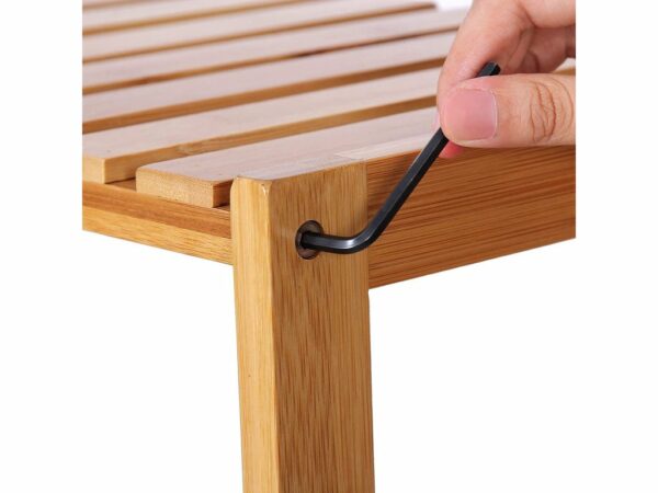 SONGMICS Raft de depozitare din bambus, 5 polite, pentru bucatarie sau baie, 130x60x26cm, maro natural - Image 6