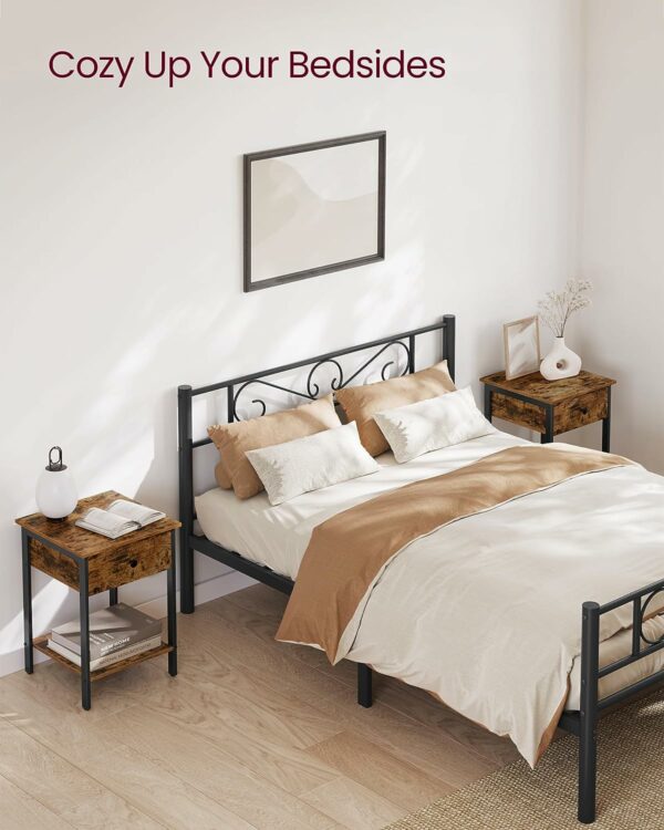 VASAGLE Noptiera din lemn cu cadru din otel, 1 sertar si 1 raft, 40x40x55, maro rustic si negru - Image 4