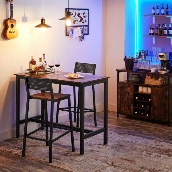 VASAGLE Set 2 scaune de bar, inalte cu spatar, cadru metalic, sezut MDF, industrial, 51x43x97cm, maro rustic si negru - Image 6