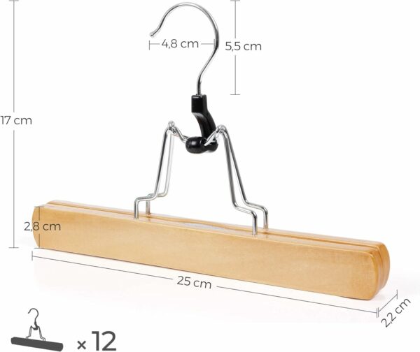 SONGMICS készlet 12 db-os fa nadrágakasztó forgatható akasztóval, 25 cm, natúr - Image 6