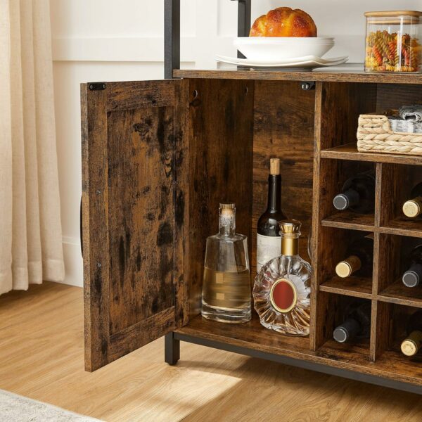 VASAGLE Comoda tip bufet, cu 2 usi si suport pentru sticle vin, stil industrial, 100x35x81cm, maro rustic si negru - Image 6