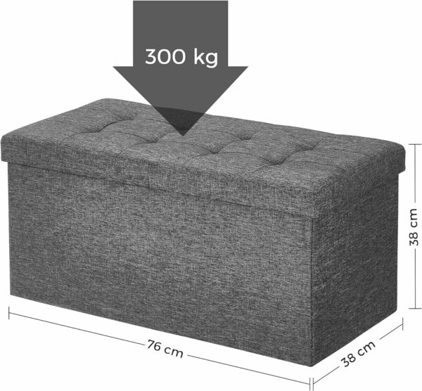 SONGMICS Taburet pliabil cu sezut moale, spatiu de depozitare 80litri, maxim 300kg, 76x38x38cm, gri - Image 6