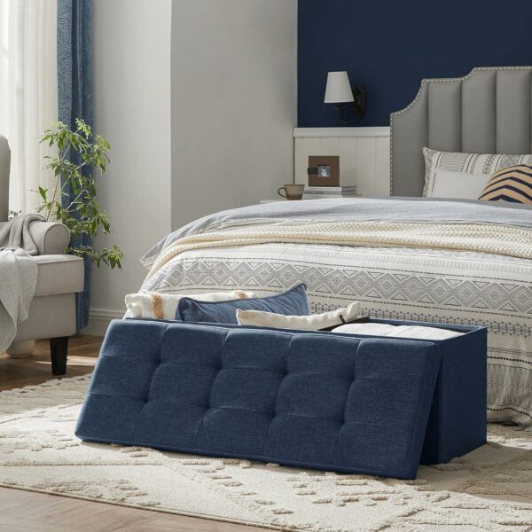 SONGMICS Taburet pliabil cu sezut moale, spatiu de depozitare 131litri, maxim 300kg, 110x38x38cm, albastru inchis - Image 6