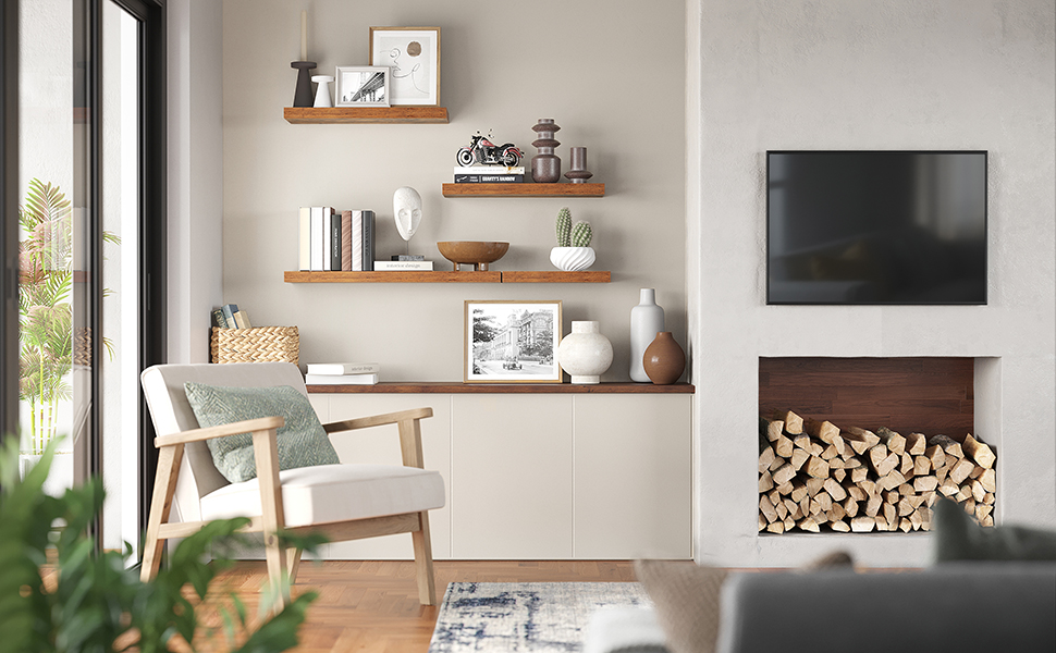 VASAGLE Lebegő fali polc, MDF, rögzítőrendszerrel együtt, 80x20x4cm, vintage barna - Image 6