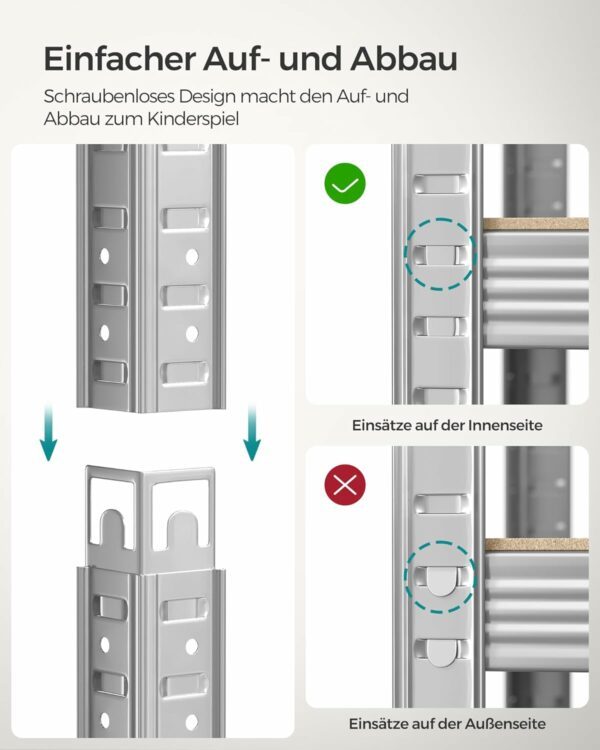 SONGMICS Fém tárolópolc, horganyzott felülettel, 5 polc, max. 875 kg, 180x90x40cm, ezüst - Image 9