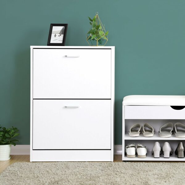 VASAGLE Dulap pantofi cu 2 usi rabatabile, din MDF, pentru 8-12 perechi, 60x24x84cm, alb - Image 7