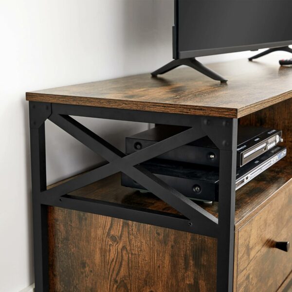 VASAGLE Comoda pentru TV de pana la 65 inch, cu 3 sertare si 3 rafturi deschise, 40x147x50cm, maro rustic si negru - Image 6