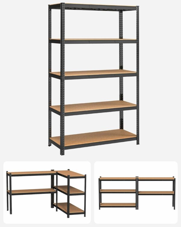 SONGMICS Fém tároló állvány, faforgácslap polcokkal, 5 polc, max. 875 kg, 200x120x60cm, fekete - Image 7