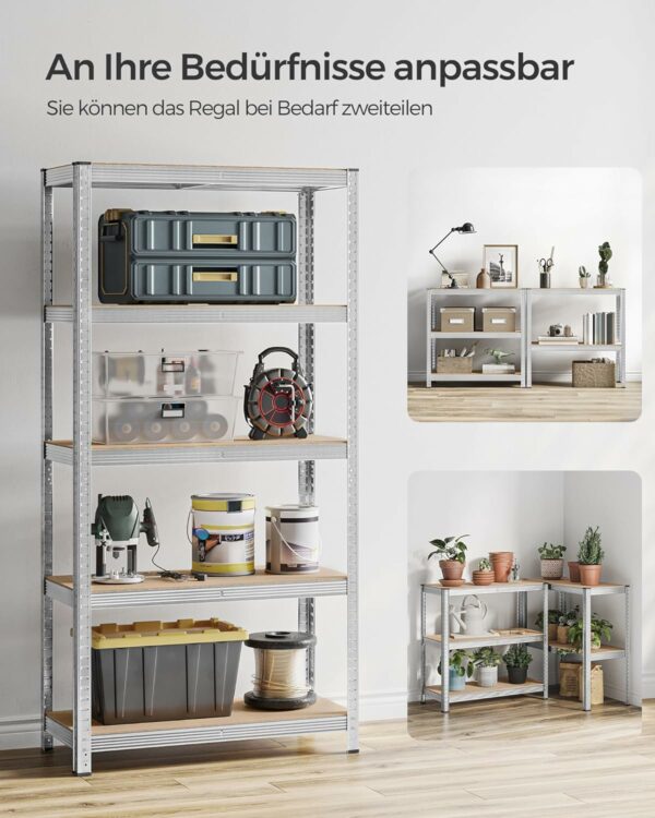 SONGMICS Fém tárolópolc, horganyzott felülettel, 5 polc, max. 875 kg, 180x90x40cm, ezüst - Image 6