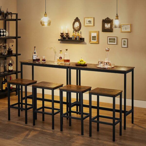 VASAGLE Set masa de bar cu 2 scaune, cadru din otel, blat lemn, design industrial, 100x40x90cm, maro rustic si negru - Image 7