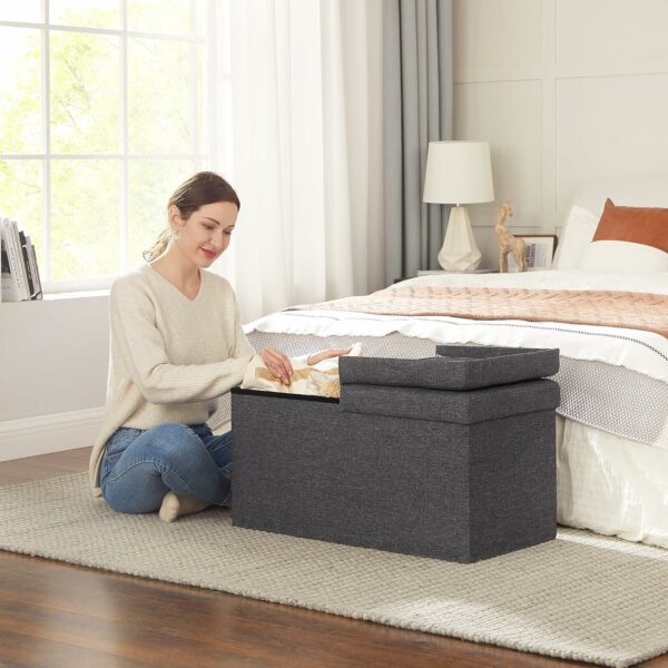 SONGMICS Taburet pliabil cu sezut moale, spatiu de depozitare 80litri, maxim 300kg, 76x38x38cm, gri - Image 7