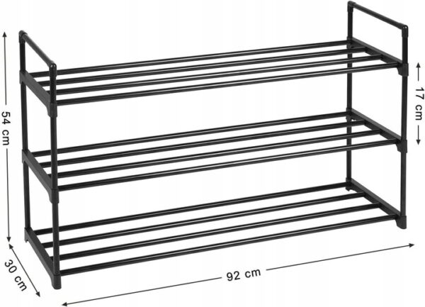 SONGMICS Cipőtartó, 3 rétegű fémkeret, 12-15 pár, egymásra rakható, 54x92x30 cm, fekete - Image 7