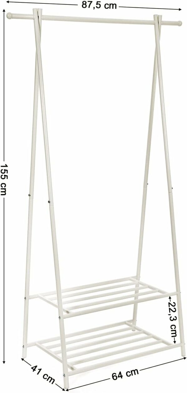 SONGMICS Suport pentru haine, cu raft depozitare pe 2 niveluri, cadru metalic, 88x41x155cm, alb - Image 6