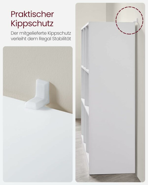 (DL) VASAGLE Biblioteca, raft cu 8 unitati de depozitare, pentru living, din lemn, 30x98x100cm, alb - Image 8
