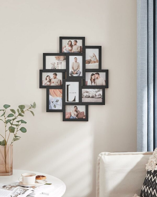 SONGMICS Rama foto de perete din MDF, colaj de 10 fotografii, 60x49cm, negru - Image 8