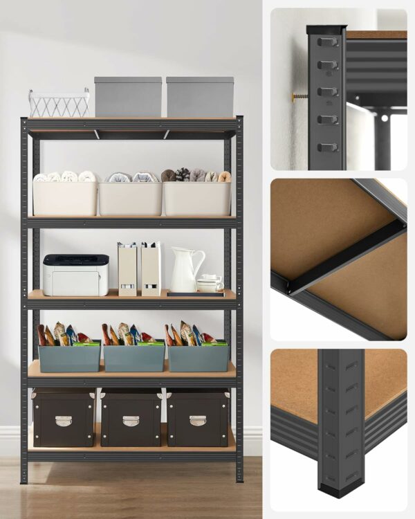 SONGMICS Fém tároló állvány, faforgácslap polcokkal, 5 polc, max. 875 kg, 200x120x60cm, fekete - Image 8