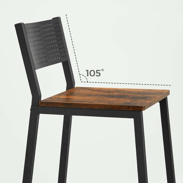 VASAGLE Set 2 scaune de bar, inalte cu spatar, cadru metalic, sezut MDF, industrial, 51x43x97cm, maro rustic si negru - Image 8