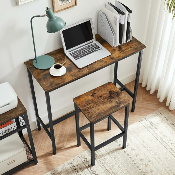 VASAGLE Set masa de bar cu 2 scaune, cadru din otel, blat lemn, design industrial, 100x40x90cm, maro rustic si negru - Image 8