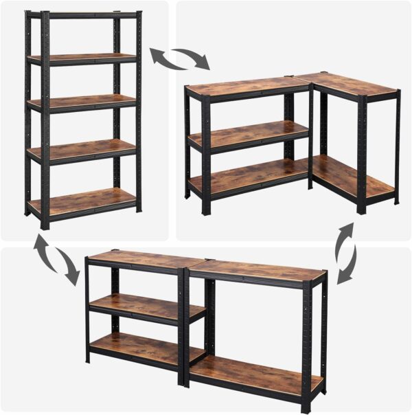 SONGMICS Moduláris fém keretes polc tároláshoz, 5 polc, 150x75x30cm, terhelés 650 kg, rusztikus barna - Image 8