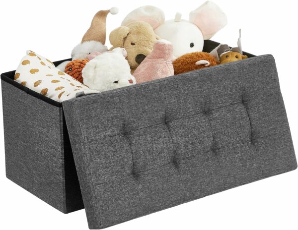 SONGMICS Taburet pliabil cu sezut moale, spatiu de depozitare 80litri, maxim 300kg, 76x38x38cm, gri - Image 8