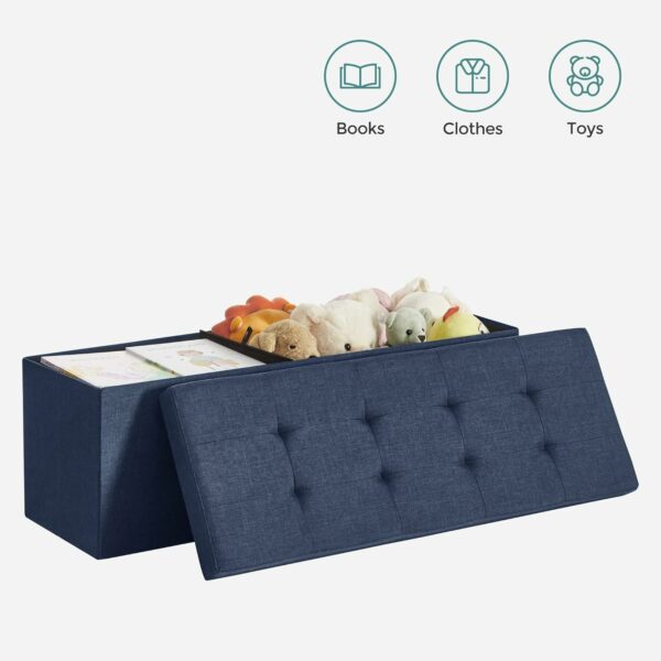 SONGMICS Taburet pliabil cu sezut moale, spatiu de depozitare 131litri, maxim 300kg, 110x38x38cm, albastru inchis - Image 8
