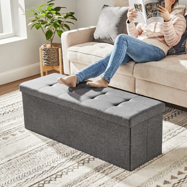 SONGMICS Taburet pliabil cu sezut moale, spatiu de depozitare 131litri, maxim 300kg, 110x38x38cm, gri inchis - Image 8