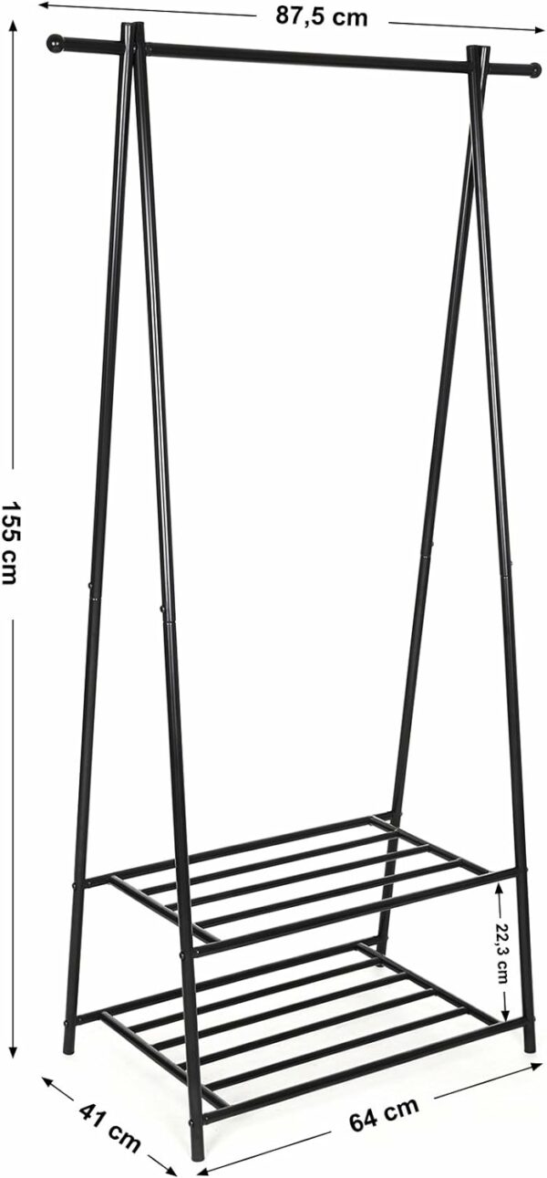 (DL) SONGMICS Suport pentru haine, cu raft depozitare pe 2 niveluri, cadru metalic, 88x41x155cm, negru - Image 3