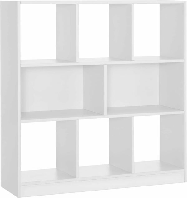 (DL) VASAGLE Biblioteca, raft cu 8 unitati de depozitare, pentru living, din lemn, 30x98x100cm, alb - Image 9