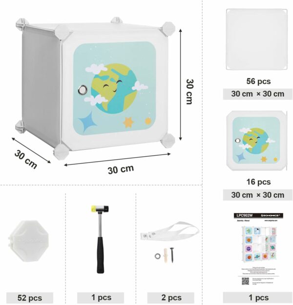 SONGMICS Dulap modular de depozitare jucarii, 16 cuburi cu usi, 123x31x123cm, alb - Image 9