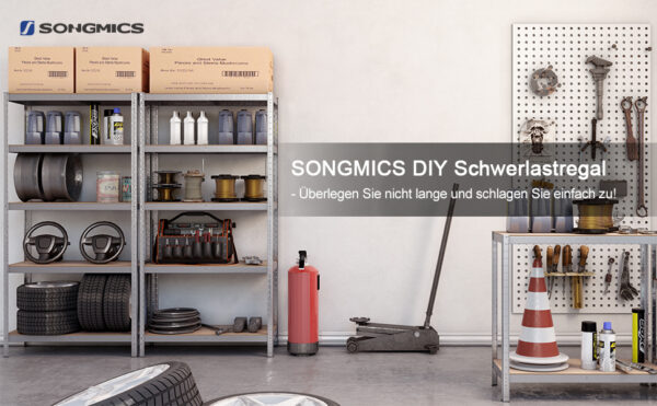 SONGMICS Fém tárolópolc, horganyzott felülettel, 5 polc, max. 875 kg, 180x90x40cm, ezüst - Image 8