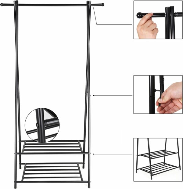 (DL) SONGMICS Suport pentru haine, cu raft depozitare pe 2 niveluri, cadru metalic, 88x41x155cm, negru - Image 2