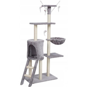 Ansamblu de joaca pentru pisici, cu loc pentru zgariat, ascunzatoare, culcus, 50x24x138cm, gri